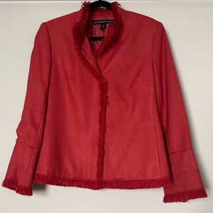 𝅺josephine CHAUS Woven Silk Fringe Blazer Jacket - Red 10